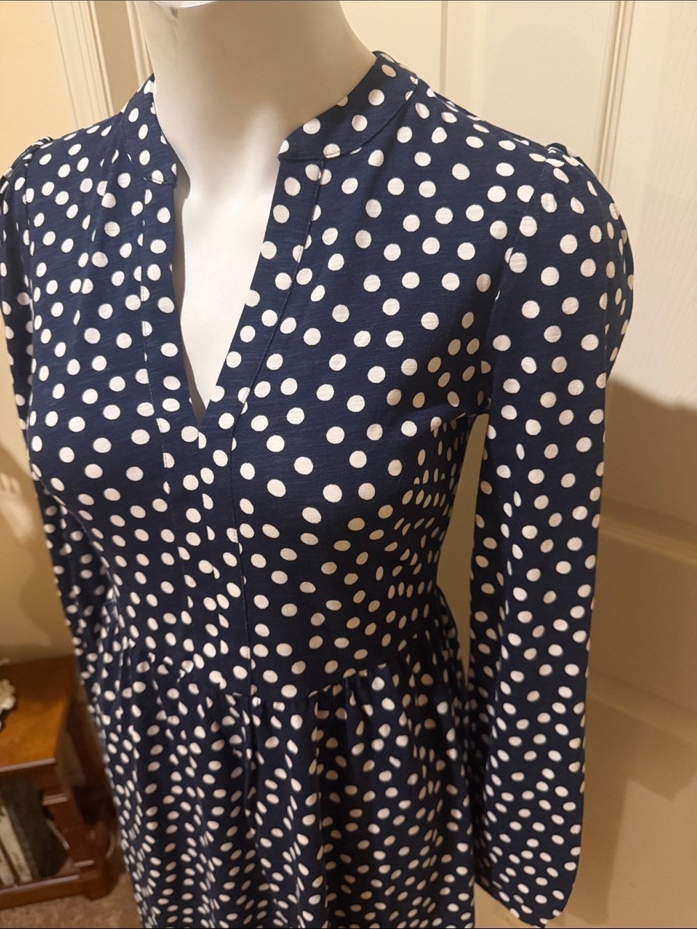 Boden Naomi Relaxed Jersey Navy Polka Dot Long-Sleeve Dress. NWT. US 2/UK 6 - Picture 2 of 10